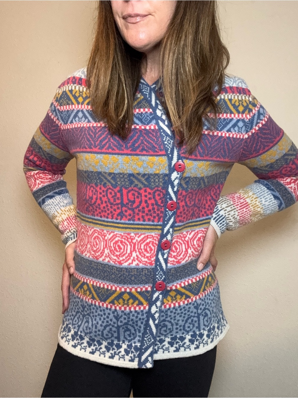 NWT IVKO Multicolor Jacquard Button Cardigan Sweater Runs Small size EU 42